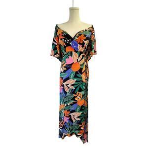 Fore x L'Abeye Boutique Tropical Citrus Rayon Wrap Maxi Dress S NWT Resort